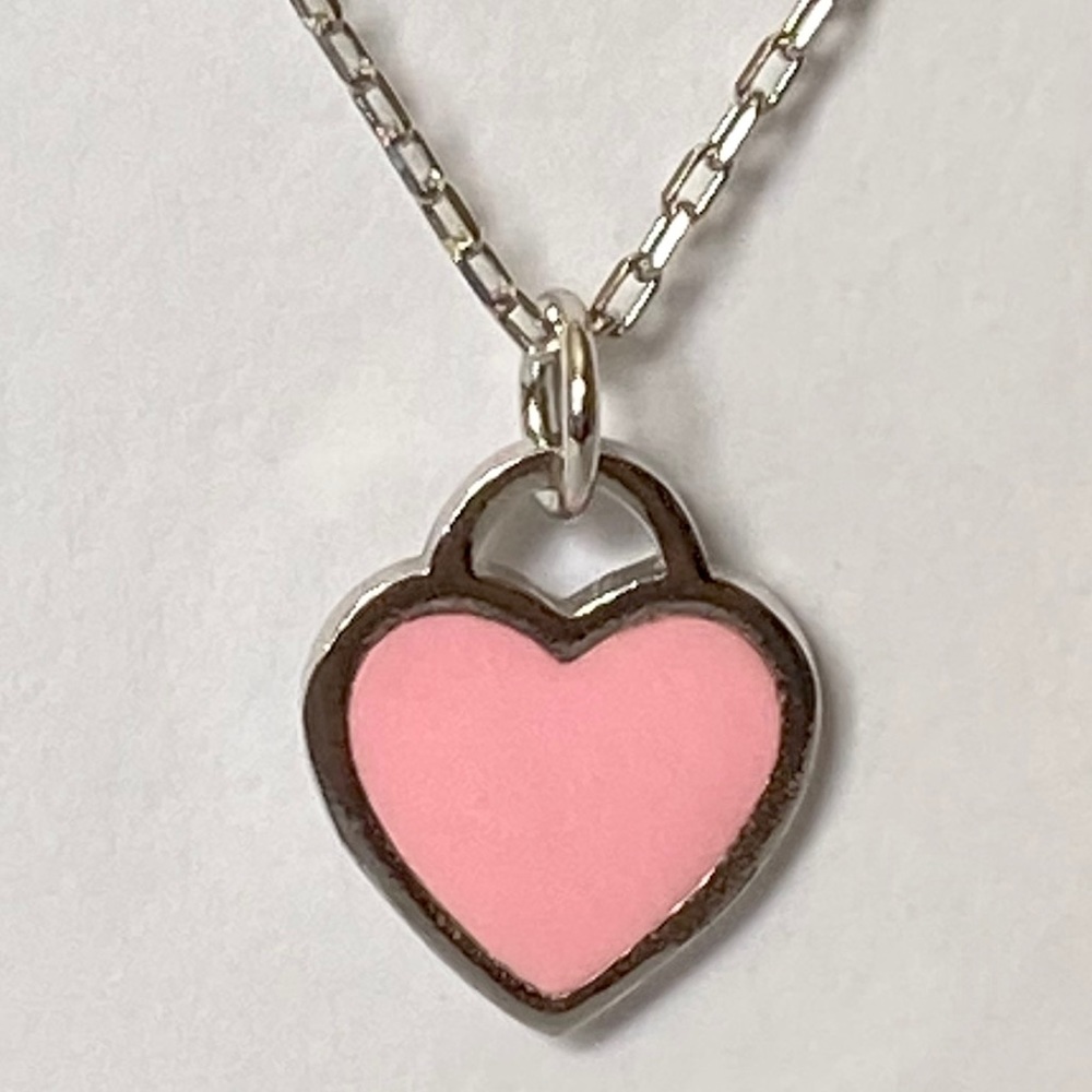 925 Silver pink enamel heart love necklace handmade